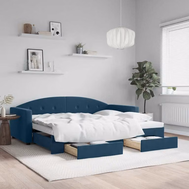 vidaXL Divano Letto Estraibile in Velluto Blu con Cassetti L/P/H: 222 x 90 x 100 cm