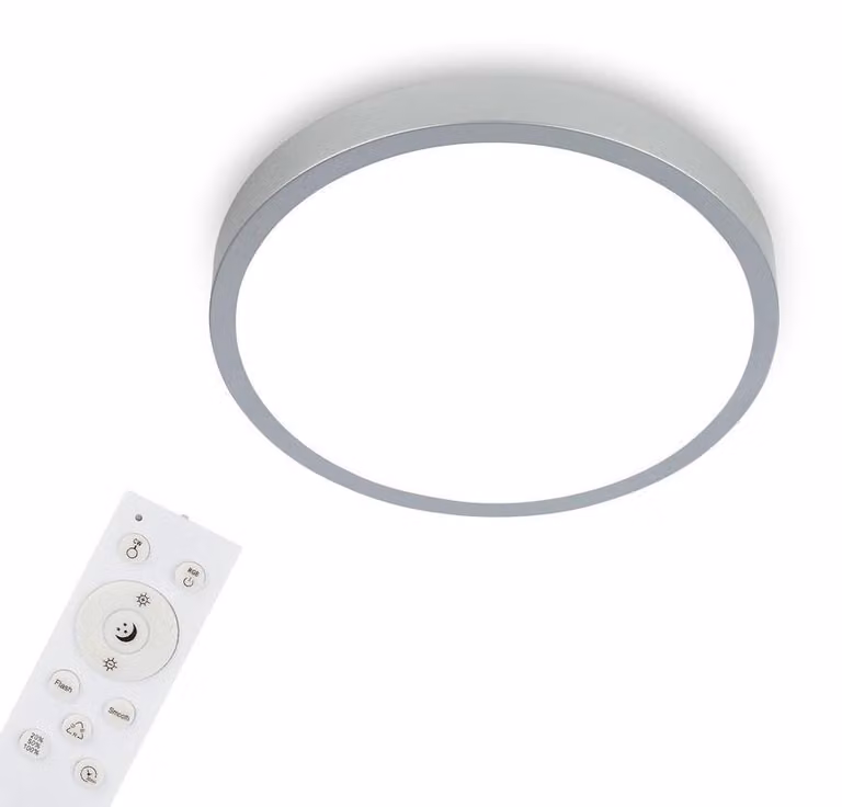 BRILONER - Plafoniera a LED RGBW, Plafoniera a LED dimmerabile, colori di luce colorati, bianco neutro, lampada da parete, telecomando, color argento, Ø380x50 mm
