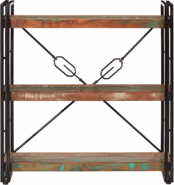 Libreria Design Mania in stile industriale con 3 livelli in legno massello e ferro, colore marrone, L 77 cm x P 30 cm x H 80 cm