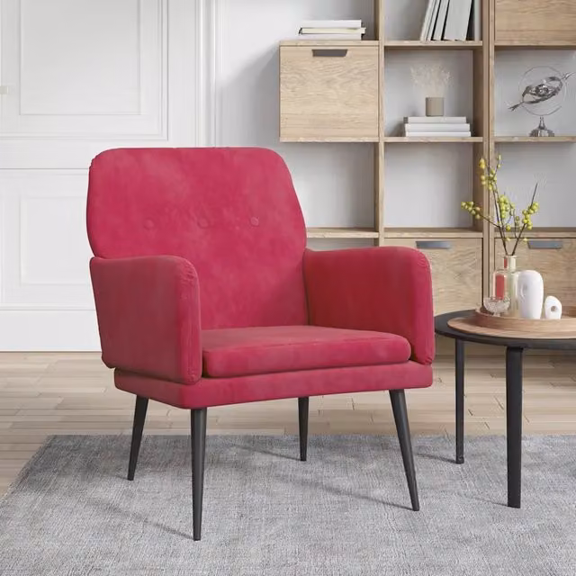 Poltrona Relax Moderna in Velluto Rosso con Braccioli e Struttura in Metallo L/P/H: 62 x 79 x 79 cm