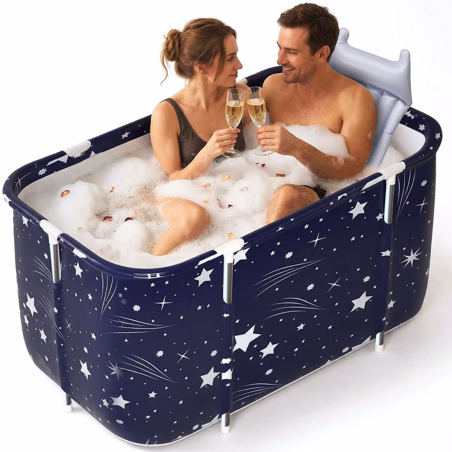 Vasca da bagno pieghevole per adulti, dimensioni 140 x 60 x 50 cm, con struttura in acciaio inossidabile, ideale per il bagno