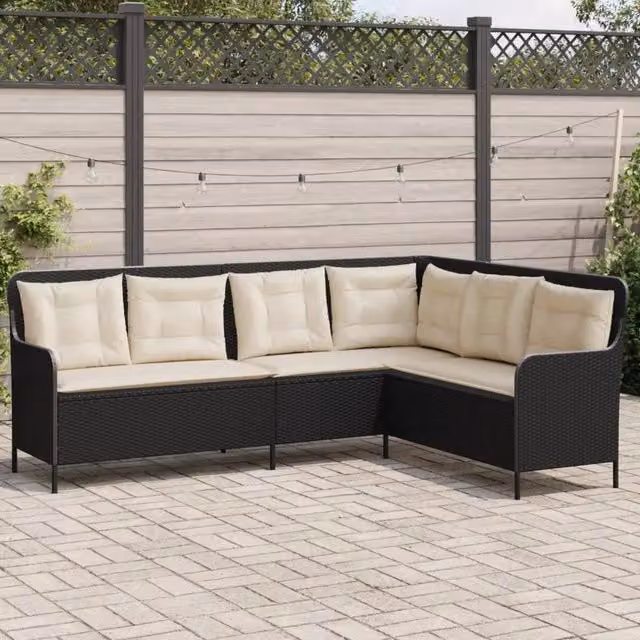 Divano da Giardino a L con Cuscini-Sofa da Giardino-Divano da esterno Nero in Polyrattan 998576