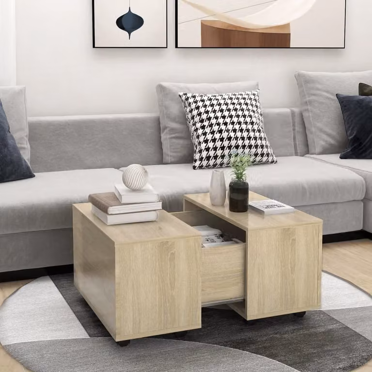 The Living Store tavolino in rovere Sonoma 60x60x38 cm materiale a base di legno