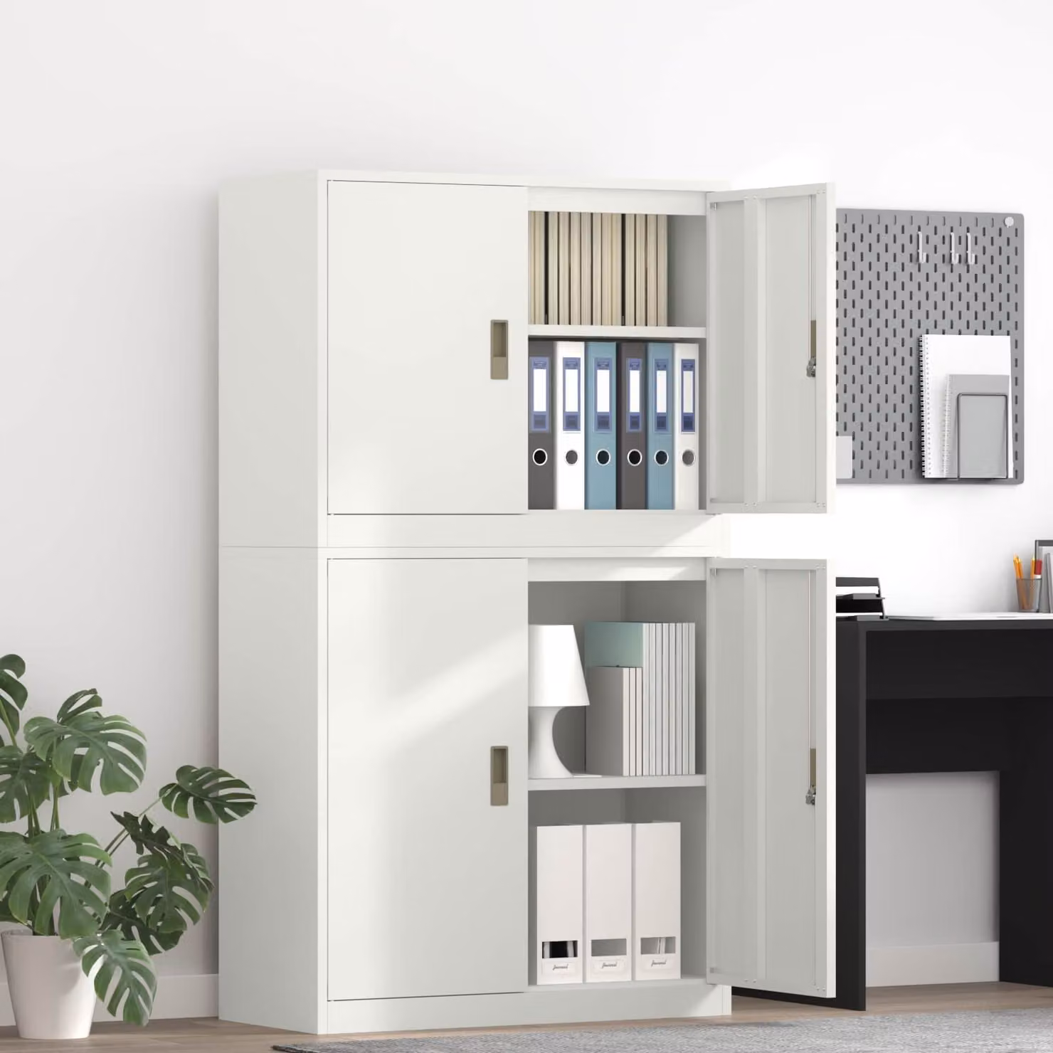 Set di 2 armadi vidaXL in metallo bianco con ante a battente e serratura, L/P/H: 90 x 40 x 175 cm