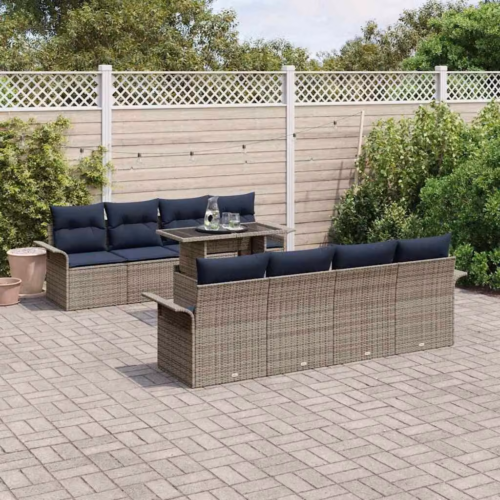 Maison Exclusive - Set da giardino per divano, 9 pezzi, 8 posti, grigio, rattan sintetico
