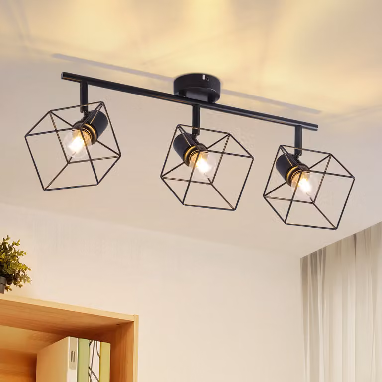 ZMH lampada da soffitto a 3 fiamme nera E14 plafoniera orientabile a 350° lampada vintage in metallo faretto da soffitto camera da letto lampada per corridoio cucina senza lampadina