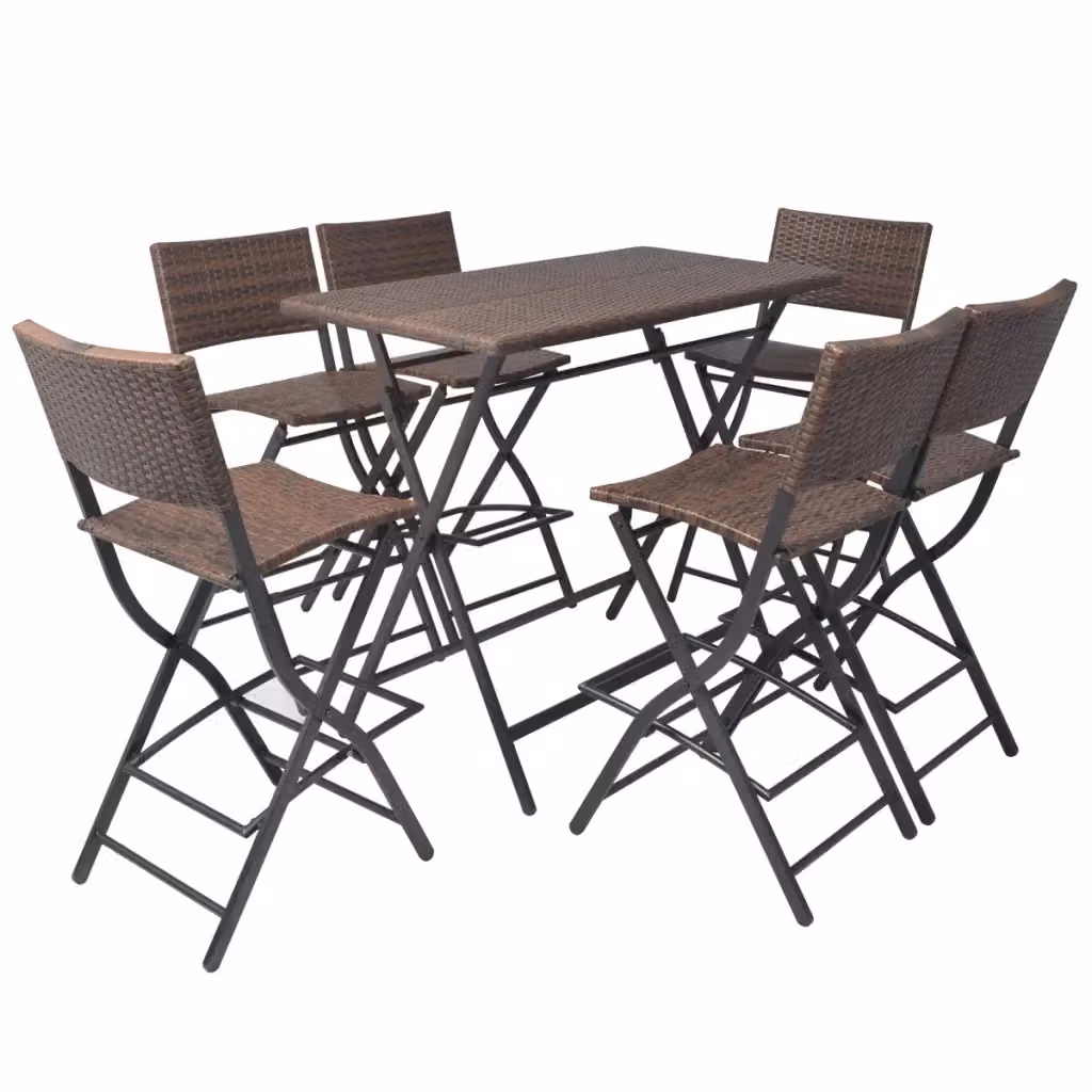 vidaXL Set da Giardino 7 pz in Polyrattan e Metallo Marrone – 2