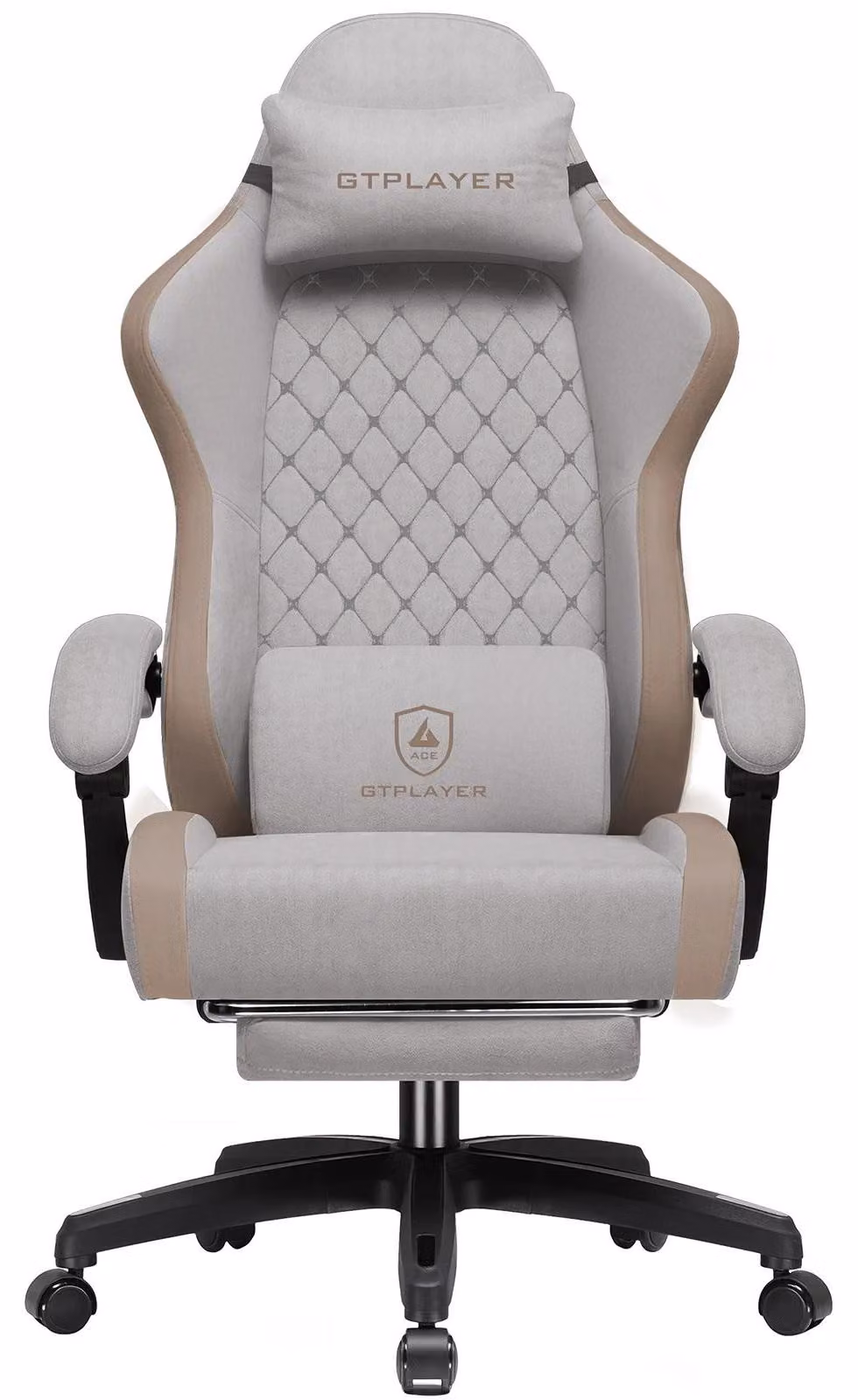 Sedia da gaming per PC - Sedia ergonomica da scrivania - Tessuto traspirante - Schienale alto - Rotazione a 360° con poggiapiedi - Marrone chiaro