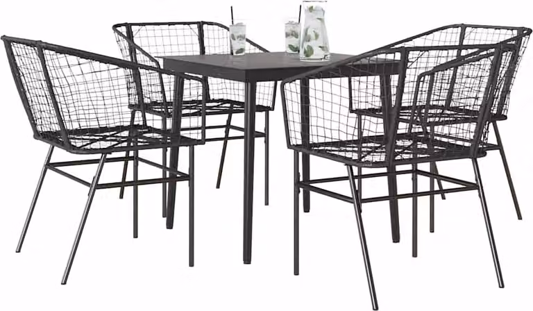 Maison Exclusive - Set Mobili da Pranzo per Giardino 5 pz Nero Polyrattan Vetro