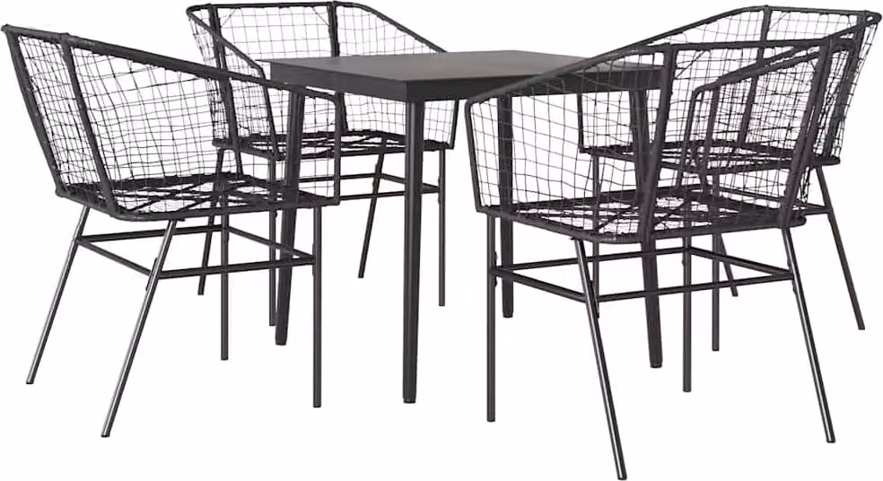 Set Mobili da Pranzo per Giardino 5 pz Nero Polyrattan Vetro