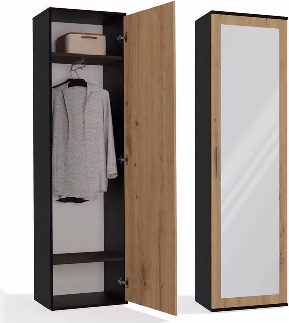 Armadio DUO moderno in antracite e rovere con ante a battente e vetro, L: 180 cm, H: 180 cm, P: 50 cm