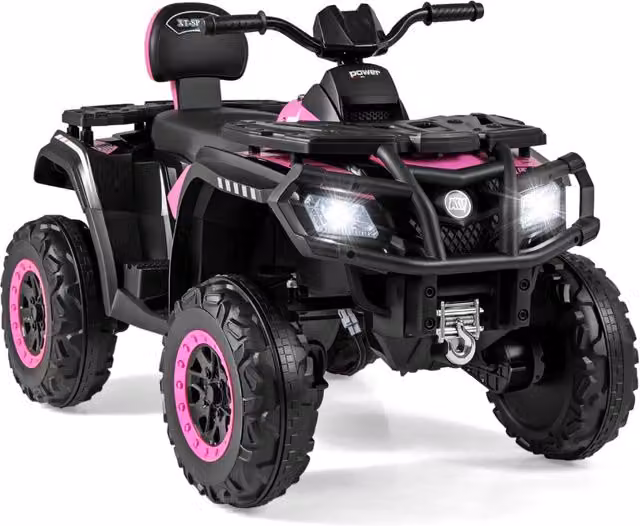 Veicolo elettrico quad a 4 ruote da 24V con 2 posti a sedere, Kids ATV avvio morbido e sospensione a molle Rosa-Macchinine giocattoli