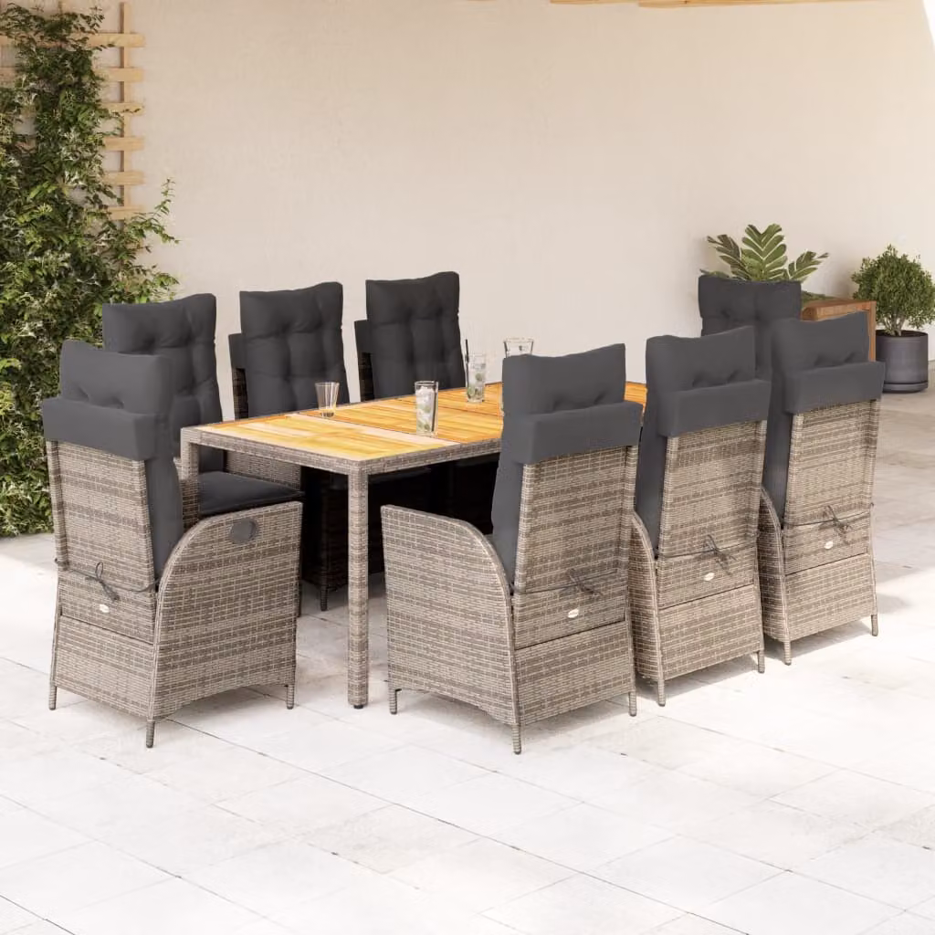 vidaXL Set da Pranzo da Giardino 9 pz in Polyrattan e Legno di Acacia Grigio