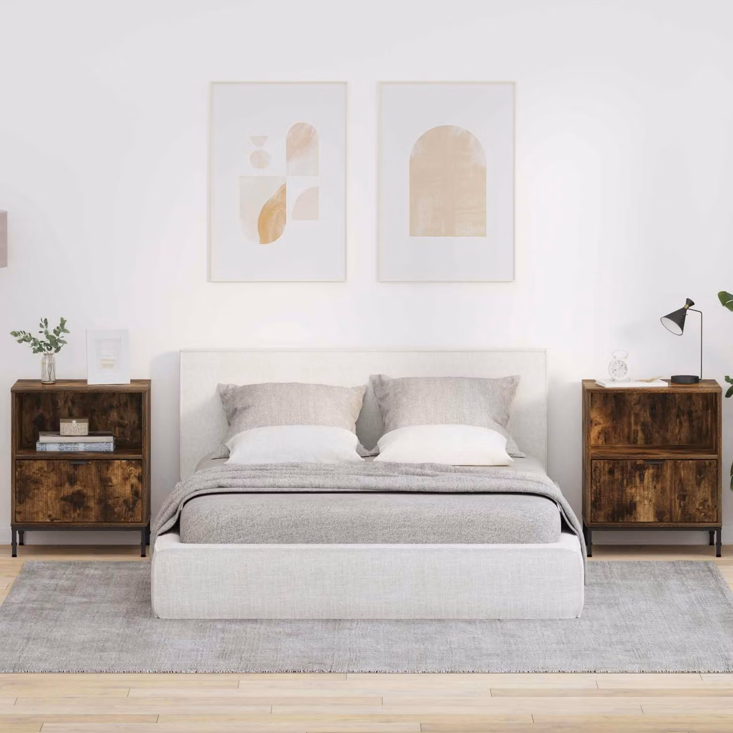 Set di 2 Armadi da Notte vidaXL in Rovere Fumo, L 49 cm x P 36 cm x H 61 cm