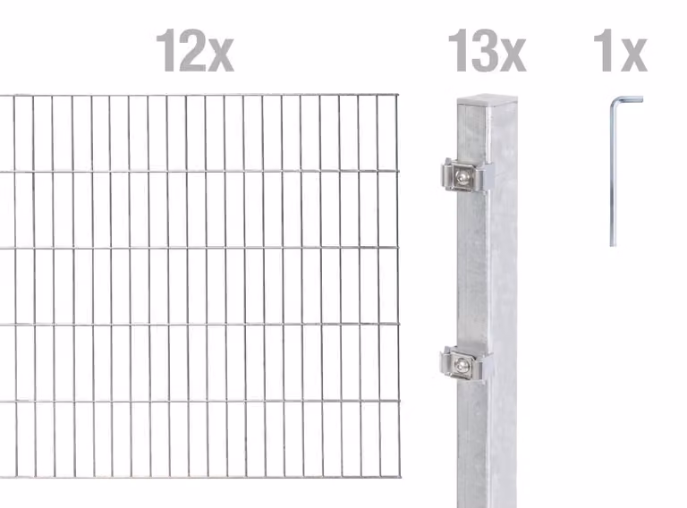 Alberts 653170 Recinzione a doppia rete metallica come set completo di 26 pezzi, zincato a caldo, altezza 180 cm, lunghezza 24 m