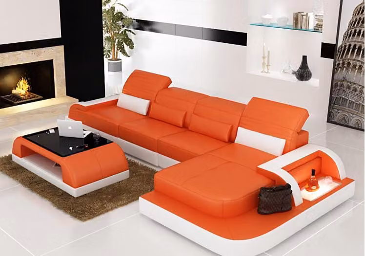 Ledersofa + Couchtisch Couch Wohnlandschaft Ecksofa Eck Garnitur Modern Sofa