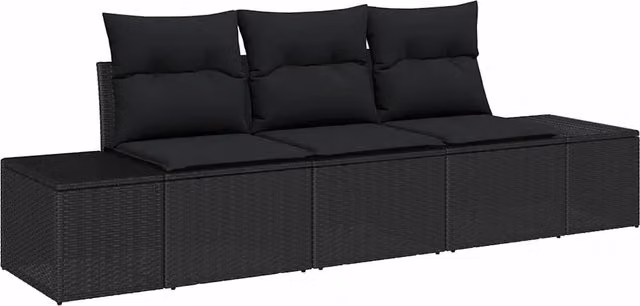Set Divano da Giardino con archiviazione 3 pz | Set Salotto da Giardino Nero polyrattan