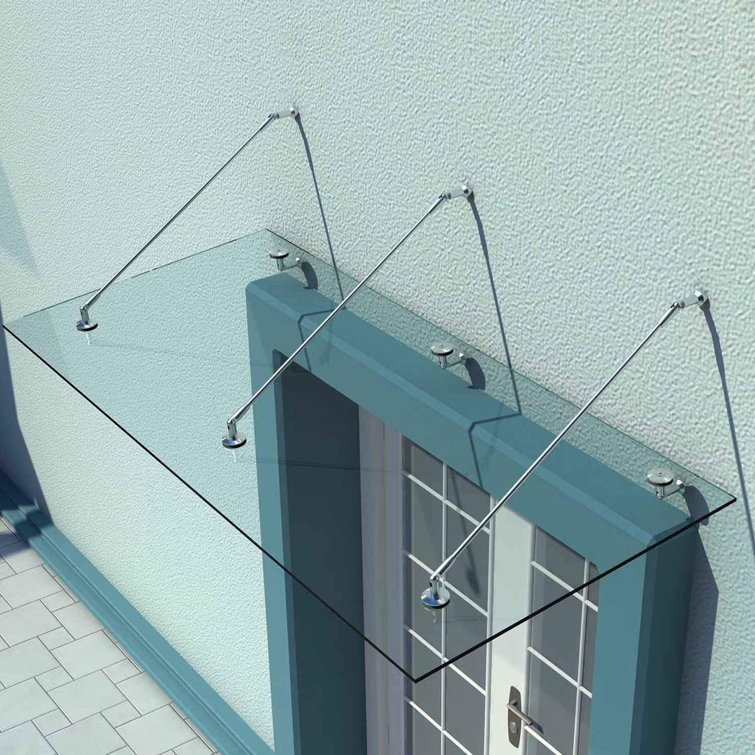 Pensilina per porta d'ingresso HOMCOM in acciaio inossidabile e vetro temperato trasparente, L: 200 cm, P: 90 cm – 2