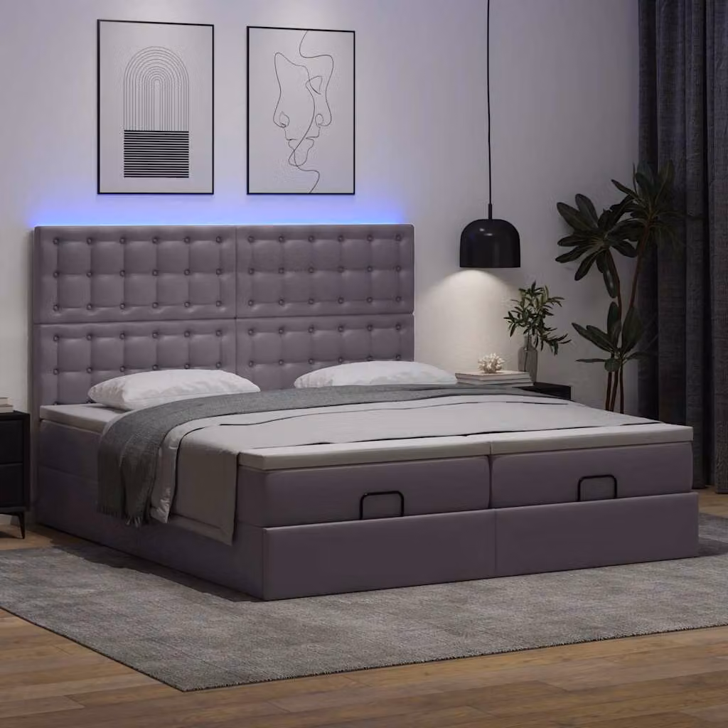 Maison Exclusive - Pouf Letto con Materassi e LED Grigio 180x200cm Pelle finta
