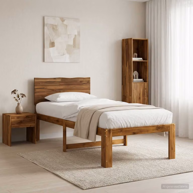 Letto Singolo con Testiera vidaXL ROSTOCK in Legno di Acacia Naturale, Marrone, L/P/H: 90 x 190 x 94 cm