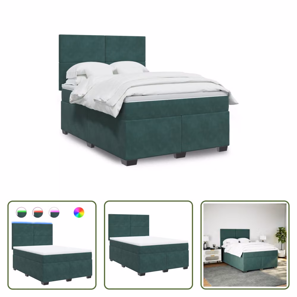 The Living Store Letto a molle con materasso verde scuro 140x190 cm in velluto