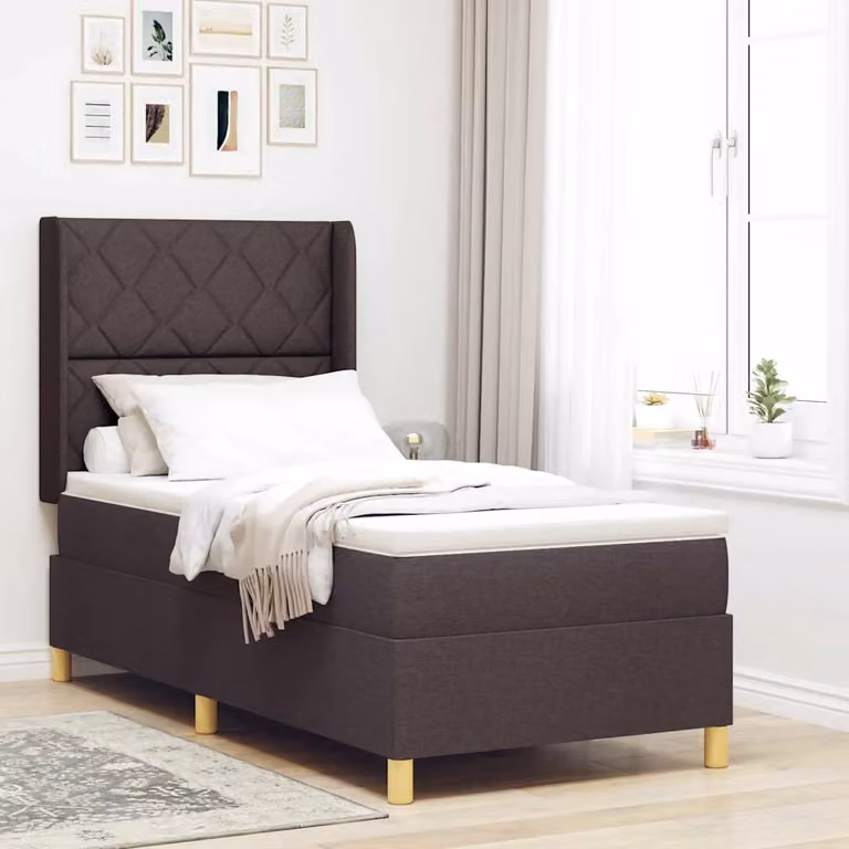 Letto a molle con testiera vidaXL in tessuto marrone e oro, L/P/H: 190 x 90 x 140 cm