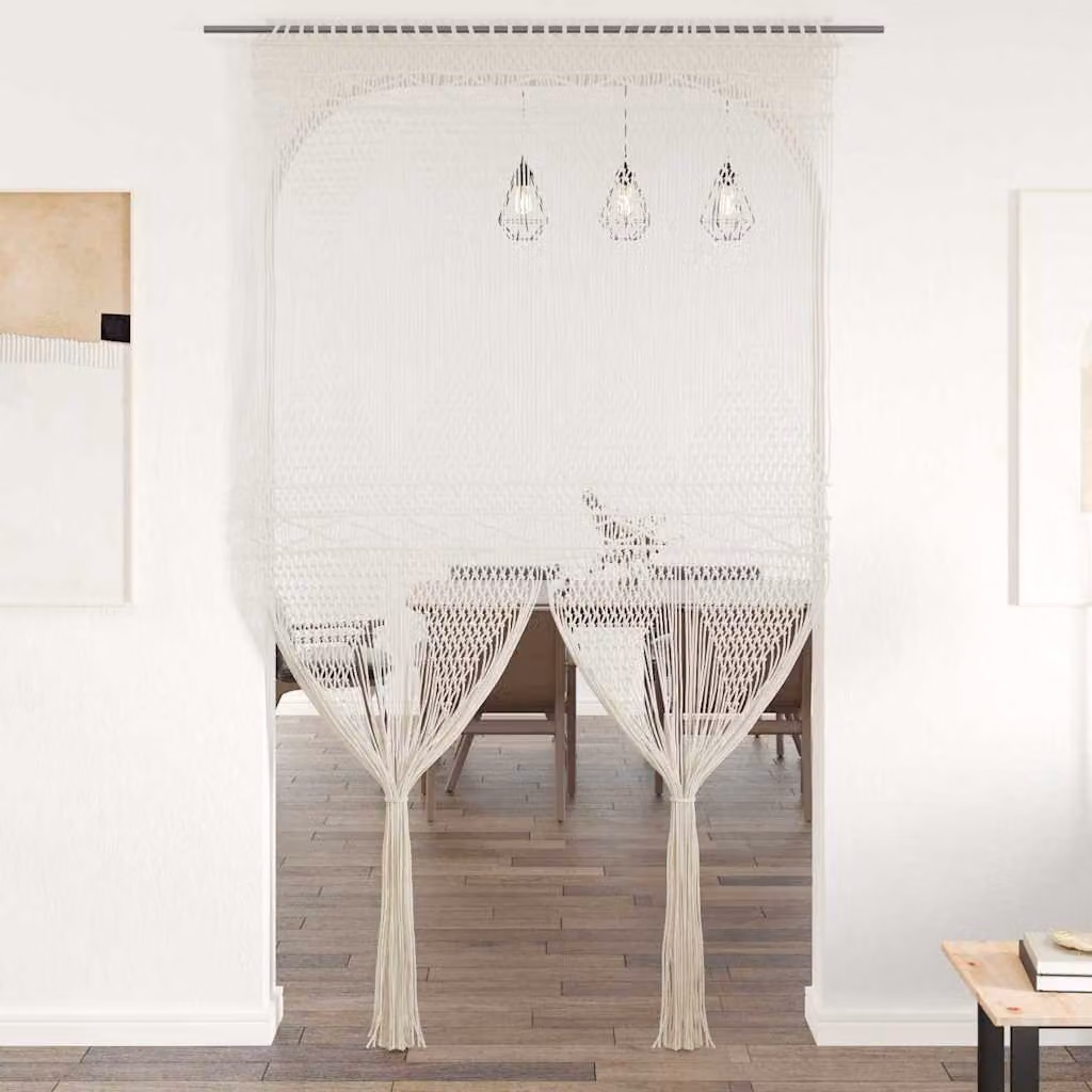Tenda Macramè boho in cotone vidaXL, L: 140 cm, H: 240 cm, beige/bianco