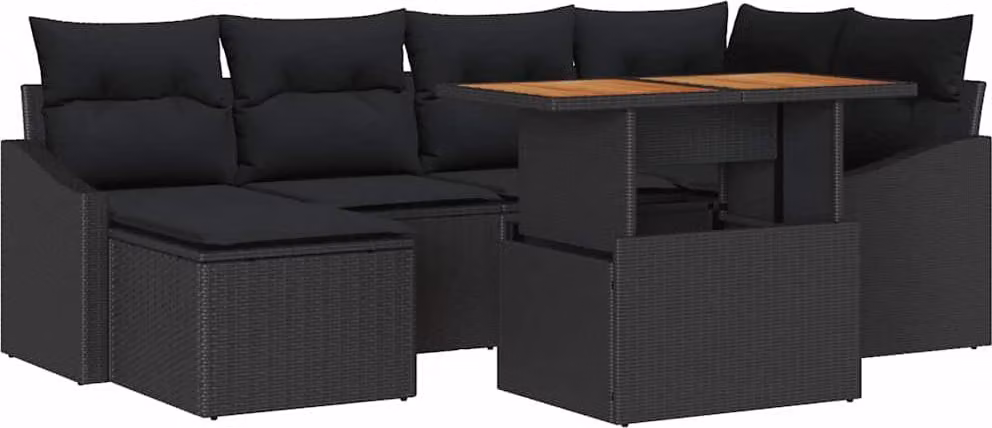 Set Divano da Giardino con archiviazione 7 pcs Nero Poly Rattan