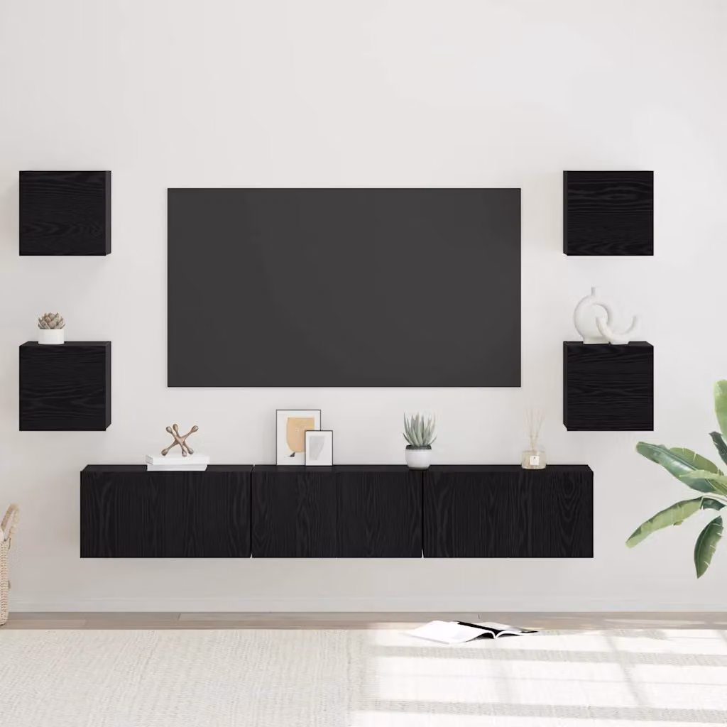 Set mobile TV moderno vidaXL in 7 pezzi Rovere e Nero in legno ingegnerizzato