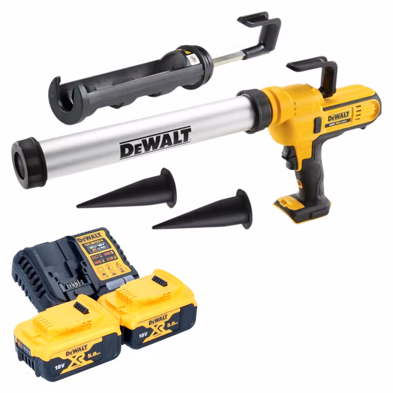 Pistola a cartuccia a batteria DeWalt DCE 581 P2K 18 V 310 ml + 2x batteria ricaricabile 5,0 Ah + caricatore + custodia