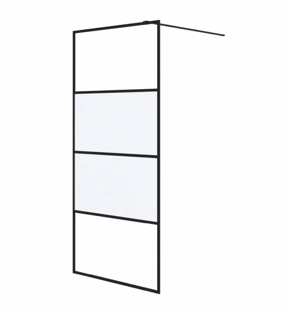 Parete Doccia Walk in vidaXL Nera con Vetro Semi Smerigliato ESG, L: 90 cm, H: 195 cm