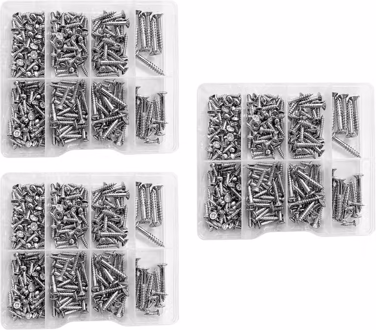 Set di viti da 795 pezzi, da 2,8 a 5,0 mm, confezionato in un contenitore di plastica, ideale per lavori di bricolage