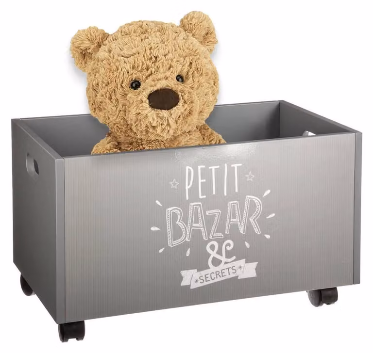 Scatola portaoggetti con ruote, in MDF, 48x28,5x28,5 cm, grigia