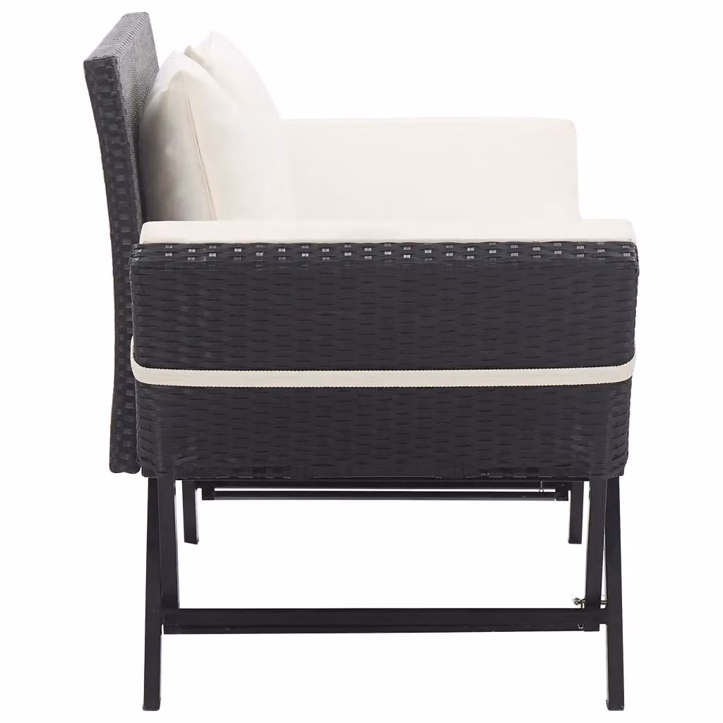 Panchina da giardino moderna vidaXL in polyrattan e metallo con cuscini neri e bianchi L: 176 cm – 2