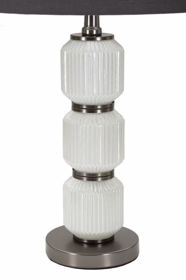 Lampada da tavolo Bright Charme1921 in vetro e tessuto, H 57 cm, L 32,5 cm, colore grigio e bianco – 2