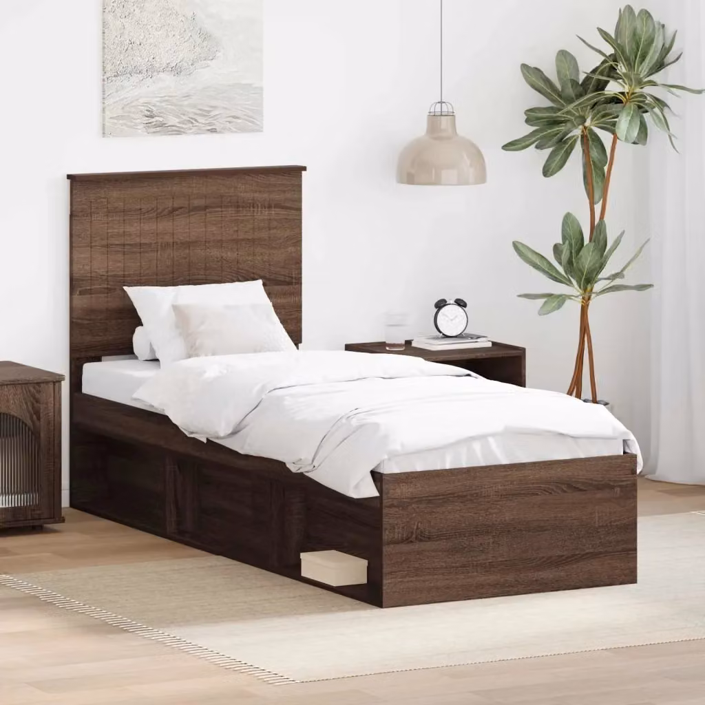 Letto singolo in pino massello marrone con cassettiera e doghe fisse DESIGN IN L/P: 75 x 190 cm – 2