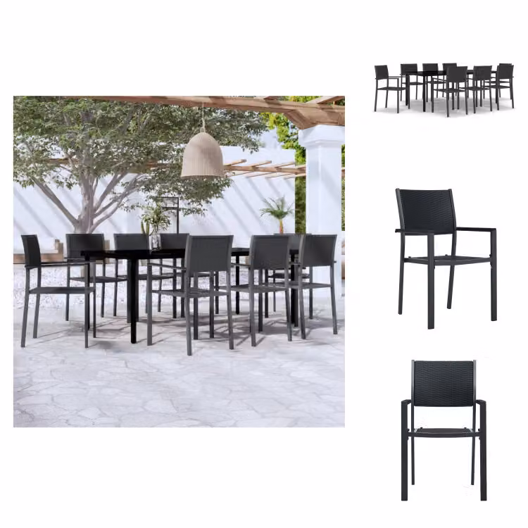 vidaXL Set da pranzo da giardino 9 pezzi nero - Set di mobili da giardino
