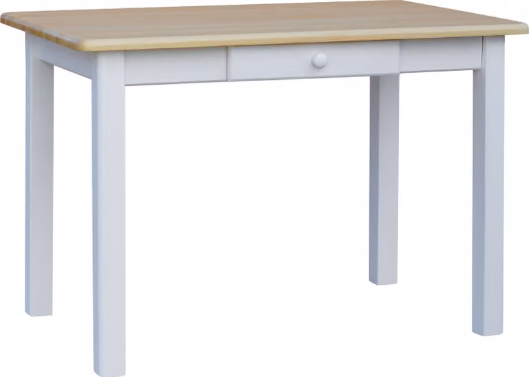 Tavolo bianco con cassetto in legno di pino massiccio con piano laccato 100 x 60 cm