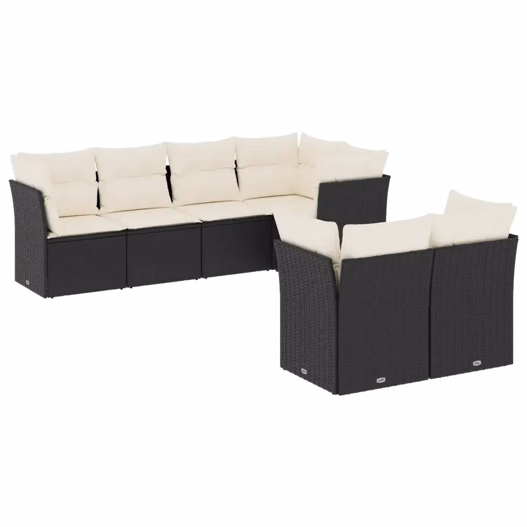Set di Divani da Giardino a L vidaXL in Polyrattan Nero con 7 Cuscini Imbottiti e Rivestimenti Rimovibili – 2
