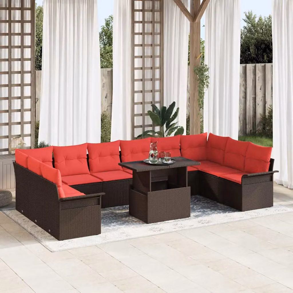 vidaXL Set Divano da Giardino 11 pz in Rattan Marrone