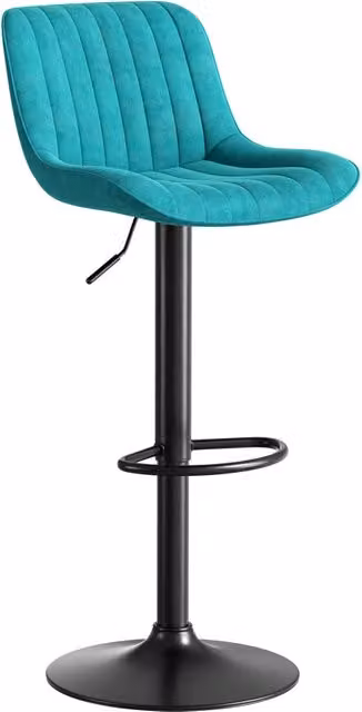 Sgabello da bar girevole Chicfurn con schienale ergonomico in velluto turchese e struttura in metallo e legno