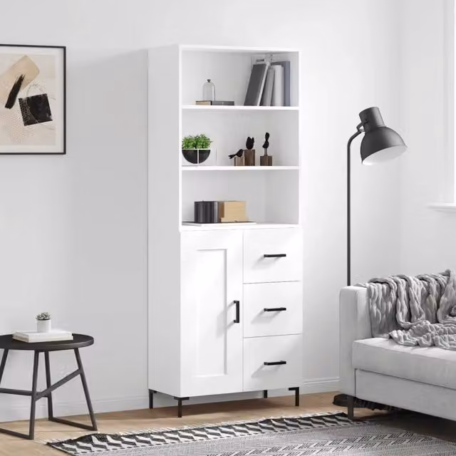 Credenza Buffet Design Mania Bianca per Cucina e Sala da Pranzo in Legno e Metallo L/P/H: 69,5 x 34 x 180 cm
