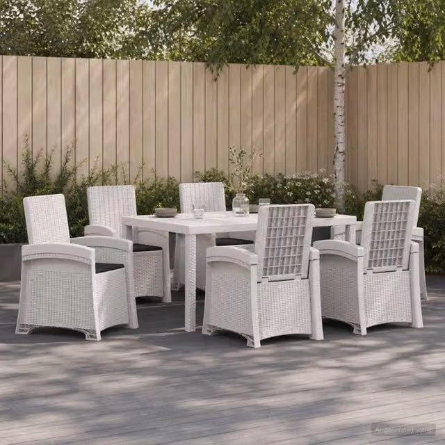 Set da pranzo per giardino e terrazza vidaXL in rattan sintetico da 7 pezzi, bianco e antracite – 1