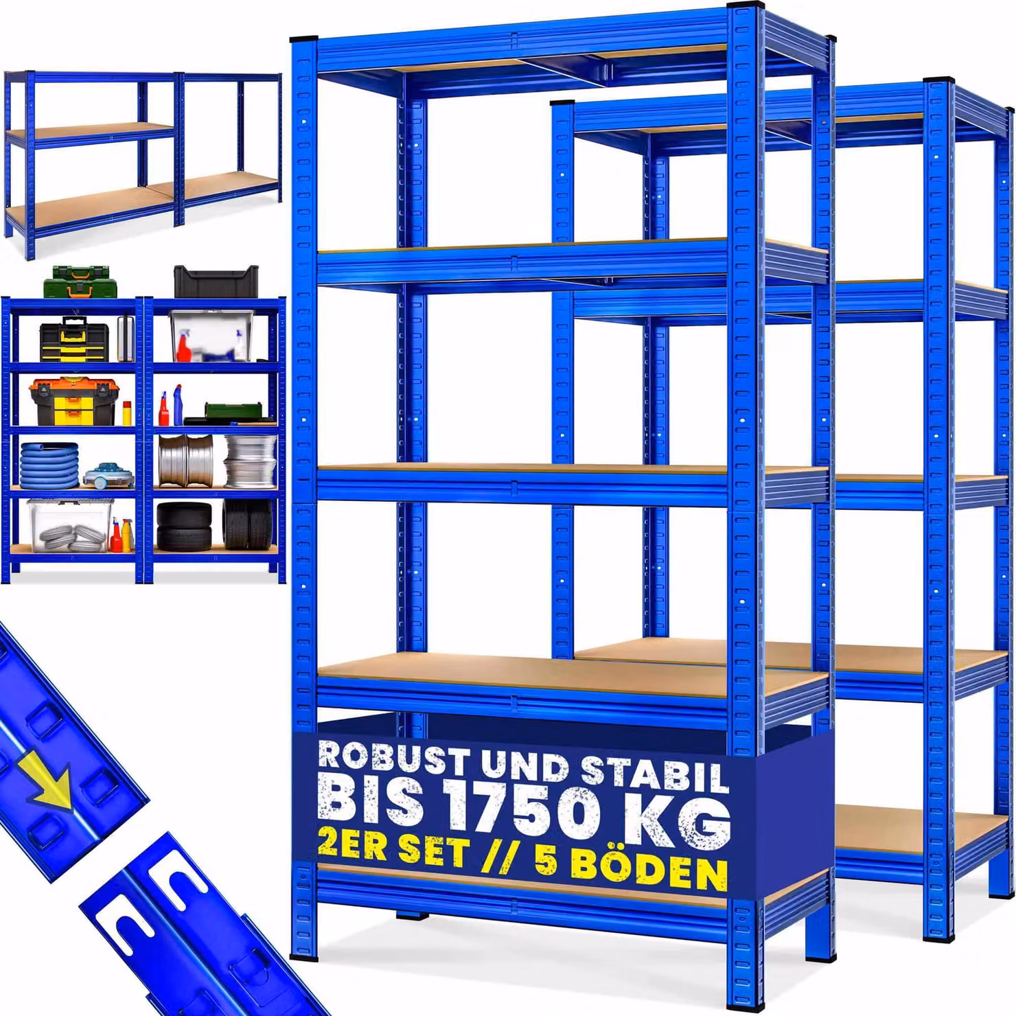 Set di scaffalature per carichi pesanti, blu, 180x90x40 cm, capacità 875 kg