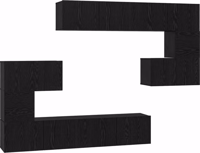 Set mobile TV 8 pz | Armadietto TV | Mobile Porta TV Rovere Nero Legno multistrato
