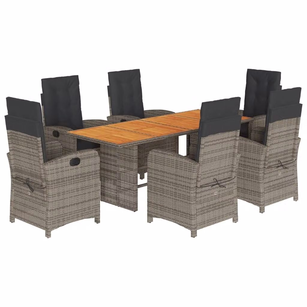 Set da Pranzo da Giardino 7 pz con Cuscini in Polyrattan Grigio