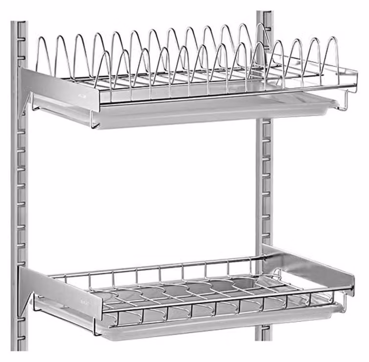 Scaffale per stoviglie da cucina, a 2 ripiani, con sistema di scolatura e spazio contenitivo