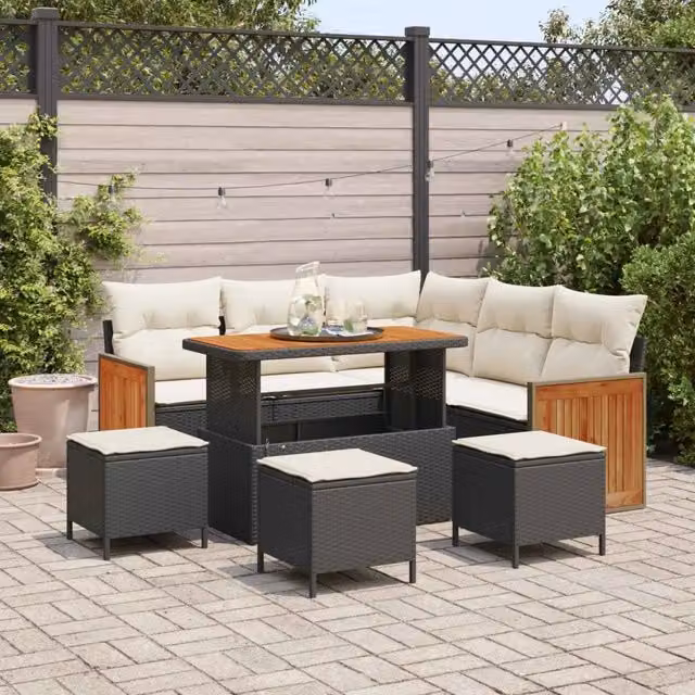 Set Divano da Giardino 9 pz 9-Numero di posti Nero e Crema 3363180