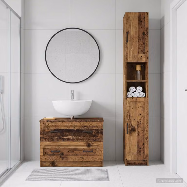 Set di mobili da bagno vidaXL UTRECHT composto da 2 pezzi in legno marrone antico con pensile e mobile lavabo moderno