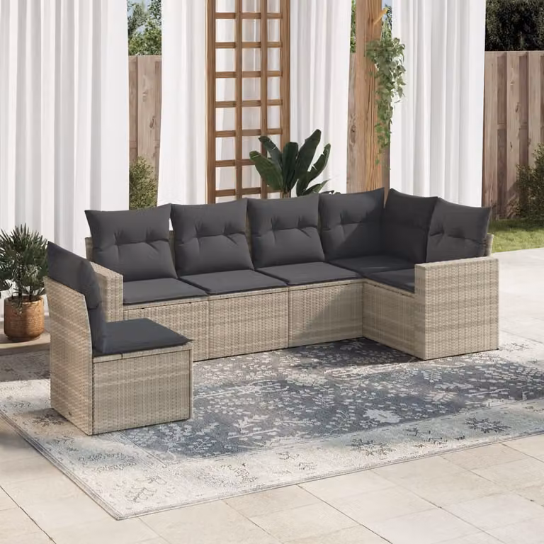 vidaXL Set Divano da Giardino a L 6pz in Polyrattan Grigio con Cuscini Imbottiti e Coperture Rimosse